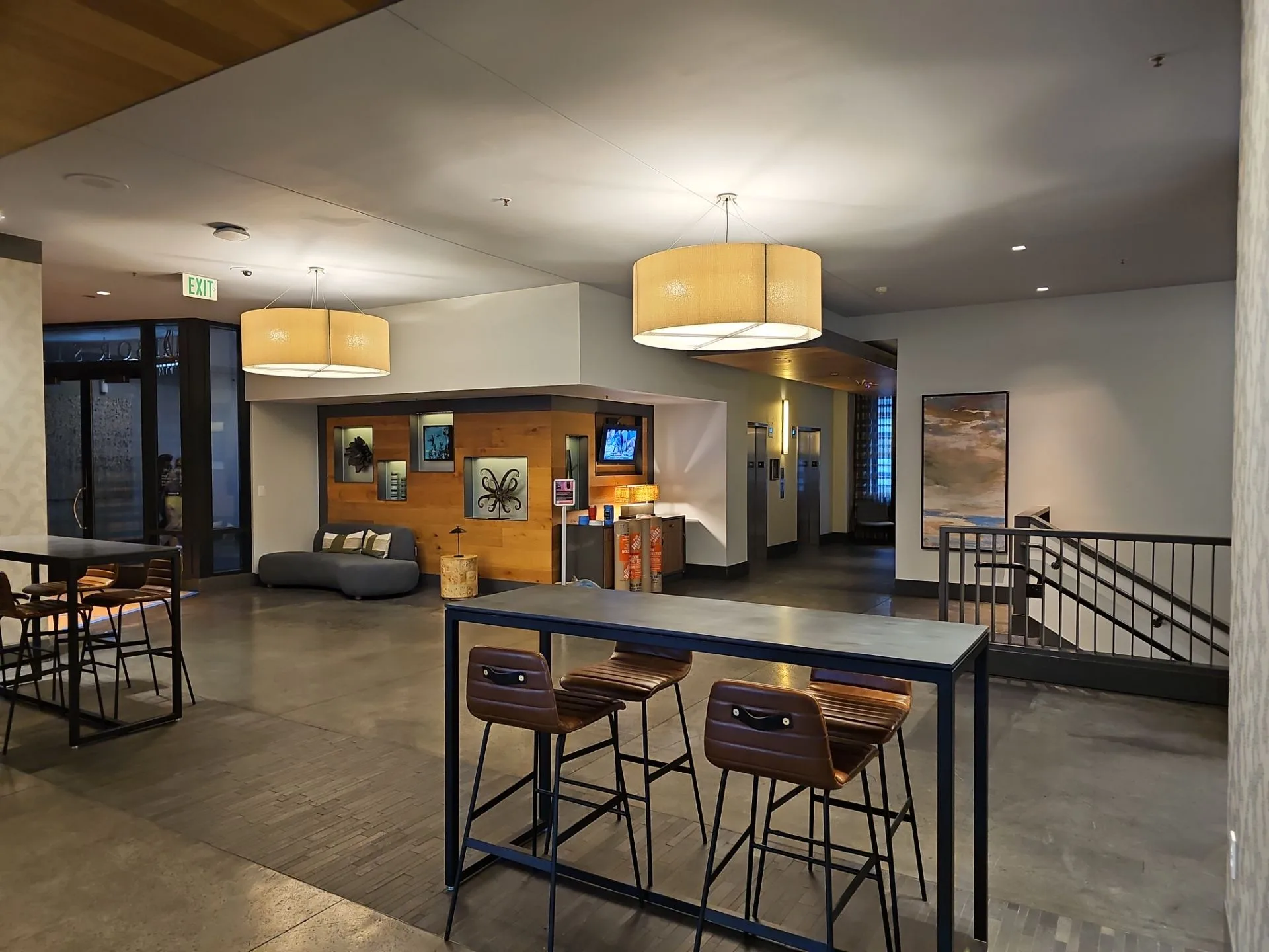 Hotel lobby interior after professional commercial painting